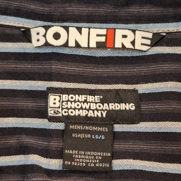 Bonfire Snowboarding Company Shirt Men's Large Striped Cotton Twill Sportswear - Picture 2 of 9